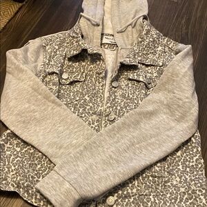 Wallflower Leopard Print Denim Jacket with Hoodie